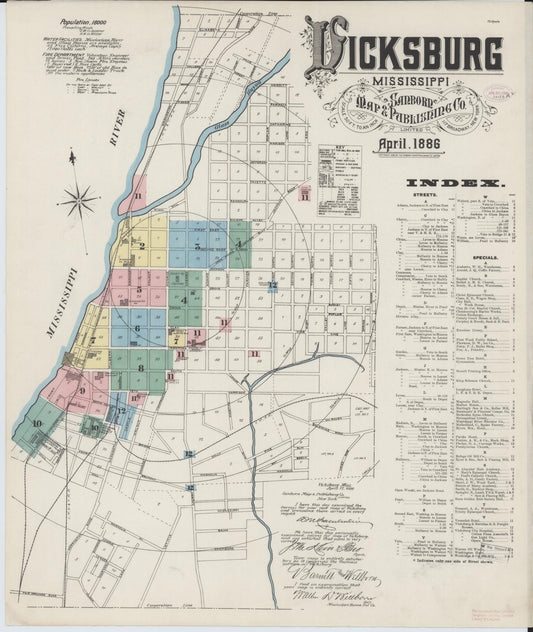 Sanborn Fire Insurance Map from Vicksburg, Warren County, Mississippi (1886), Sheet #0001 - Historic Sanborn Fire Insurance Map Print, vintage old map wall art, antique decor, genealogy gift, Mississippi Mississippi map