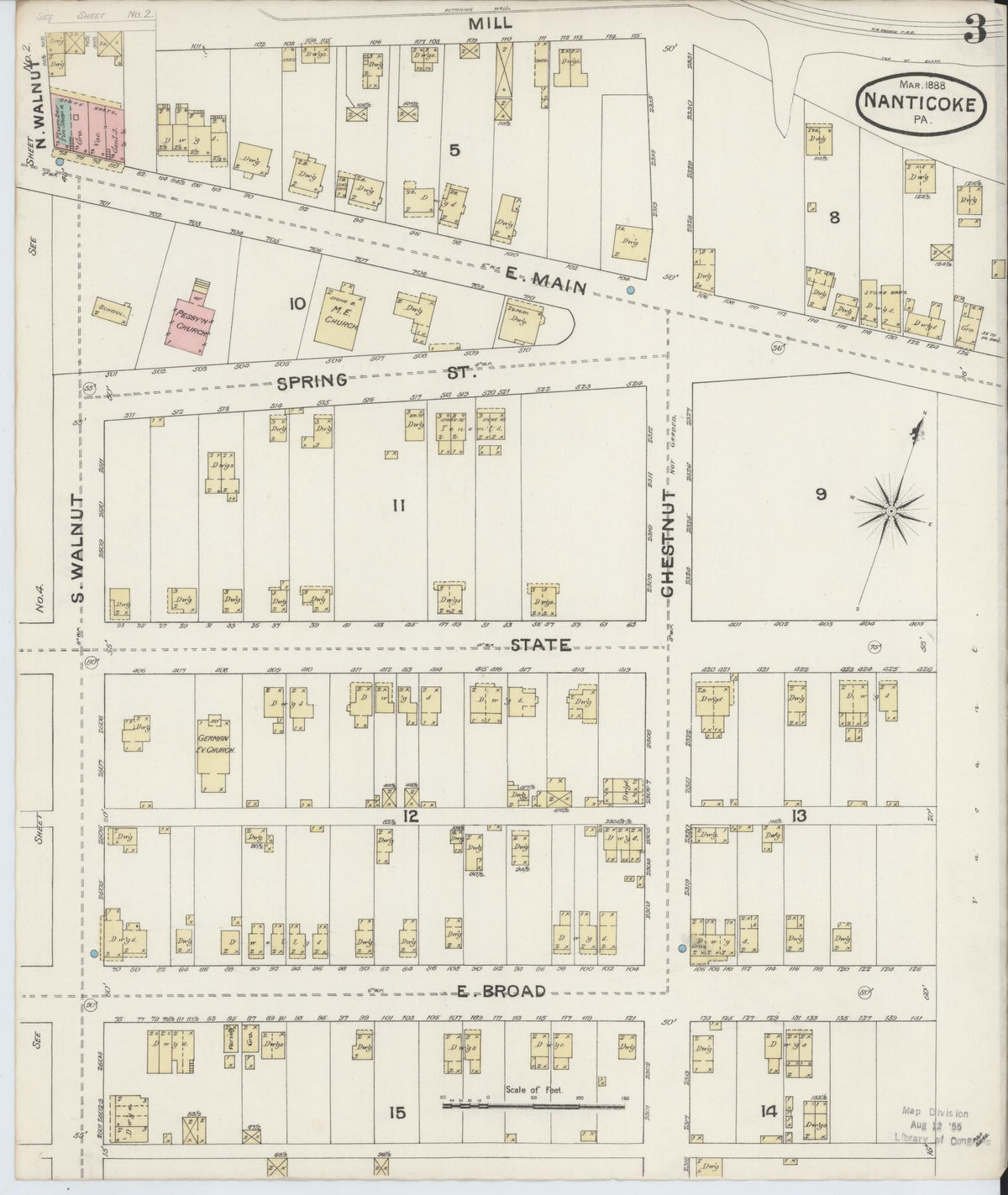 Sanborn Fire Insurance Map from Nanticoke, Luzerne County, Pennsylvania (1888), Sheet #0003 - Historic Sanborn Fire Insurance Map Print, vintage old map wall art, antique decor, genealogy gift, Pennsylvania Pennsylvania map