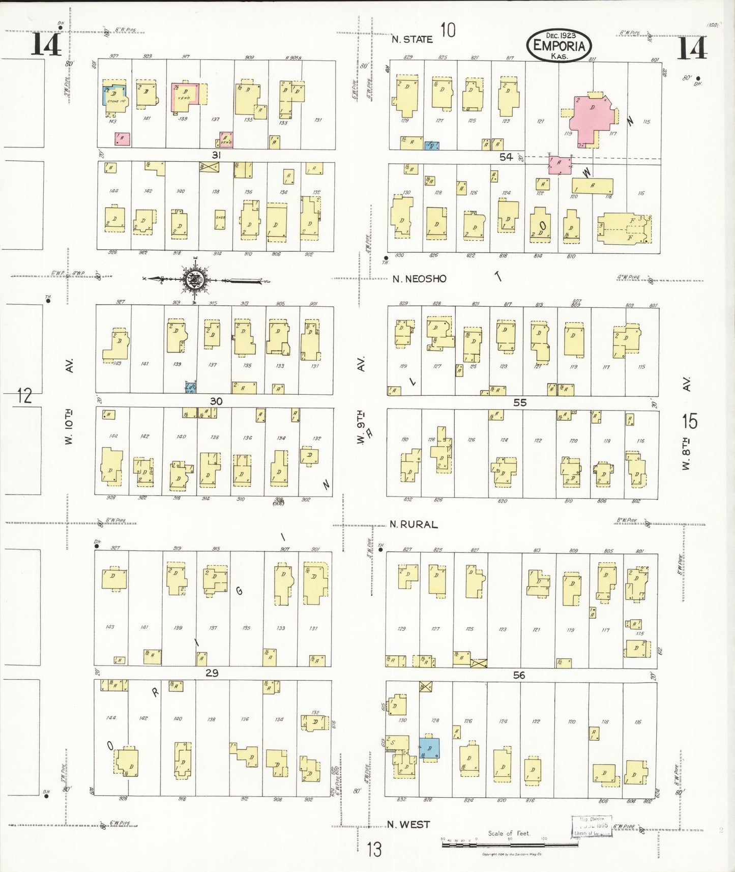Sanborn Fire Insurance Map from Emporia, Lyon County, Kansas (1923), Sheet #0014 - Historic Sanborn Fire Insurance Map Print, vintage old map wall art, antique decor, genealogy gift, Kansas Kansas map
