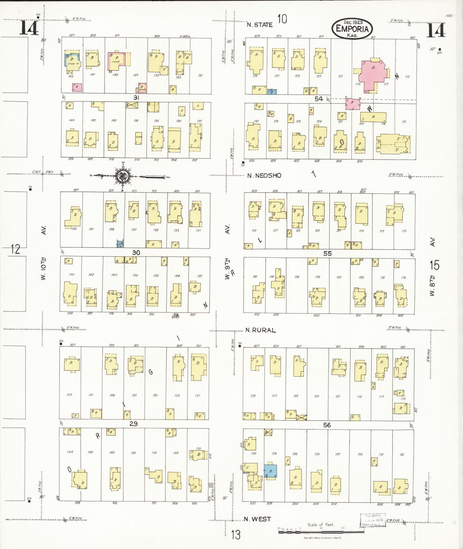 Sanborn Fire Insurance Map from Emporia, Lyon County, Kansas (1923), Sheet #0014 - Historic Sanborn Fire Insurance Map Print, vintage old map wall art, antique decor, genealogy gift, Kansas Kansas map