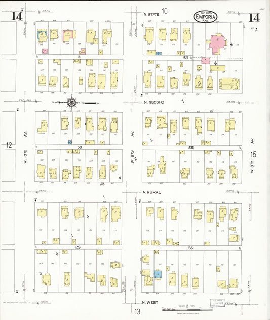Sanborn Fire Insurance Map from Emporia, Lyon County, Kansas (1923), Sheet #0014 - Historic Sanborn Fire Insurance Map Print, vintage old map wall art, antique decor, genealogy gift, Kansas Kansas map