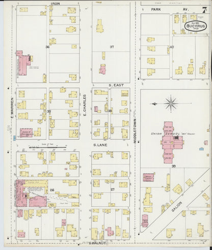 Sanborn Fire Insurance Map from Bucyrus, Crawford County, Ohio (1892), Sheet #0007 - Historic Sanborn Fire Insurance Map Print, vintage old map wall art, antique decor, genealogy gift, Ohio Ohio map