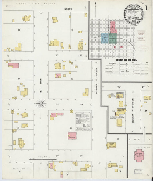 Sanborn Fire Insurance Map from Tuscumbia, Colbert County, Alabama (1899), Sheet #0001 - Complete Map Set gallery image, historic Sanborn map, vintage wall art, Alabama Alabama