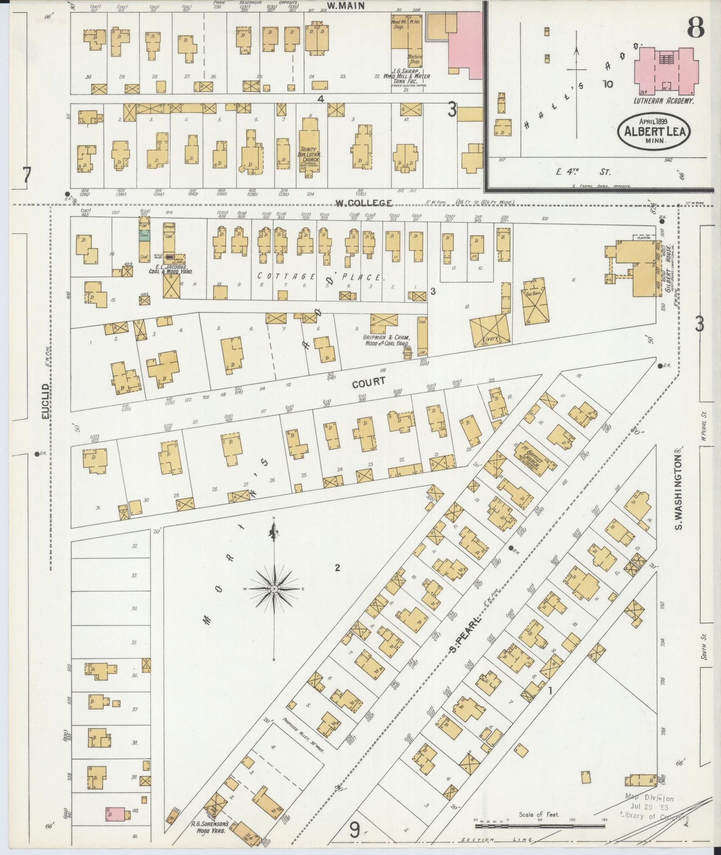 Sanborn Fire Insurance Map from Albert Lea, Freeborn County, Minnesota (1899), Sheet #0008 - Historic Sanborn Fire Insurance Map Print, vintage old map wall art, antique decor, genealogy gift, Minnesota Minnesota map