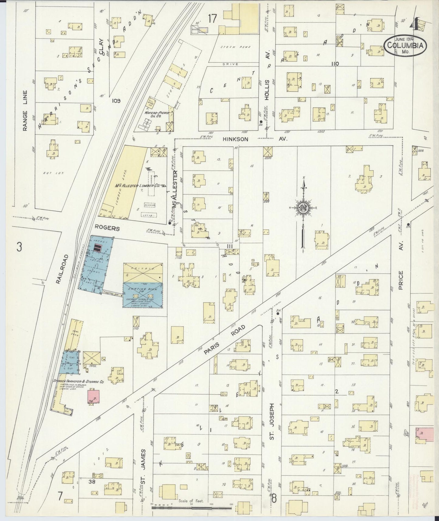 Sanborn Fire Insurance Map from Columbia, Boone County, Missouri (1914), Sheet #0004 - Complete Map Set gallery image, historic Sanborn map, vintage wall art, Missouri Missouri
