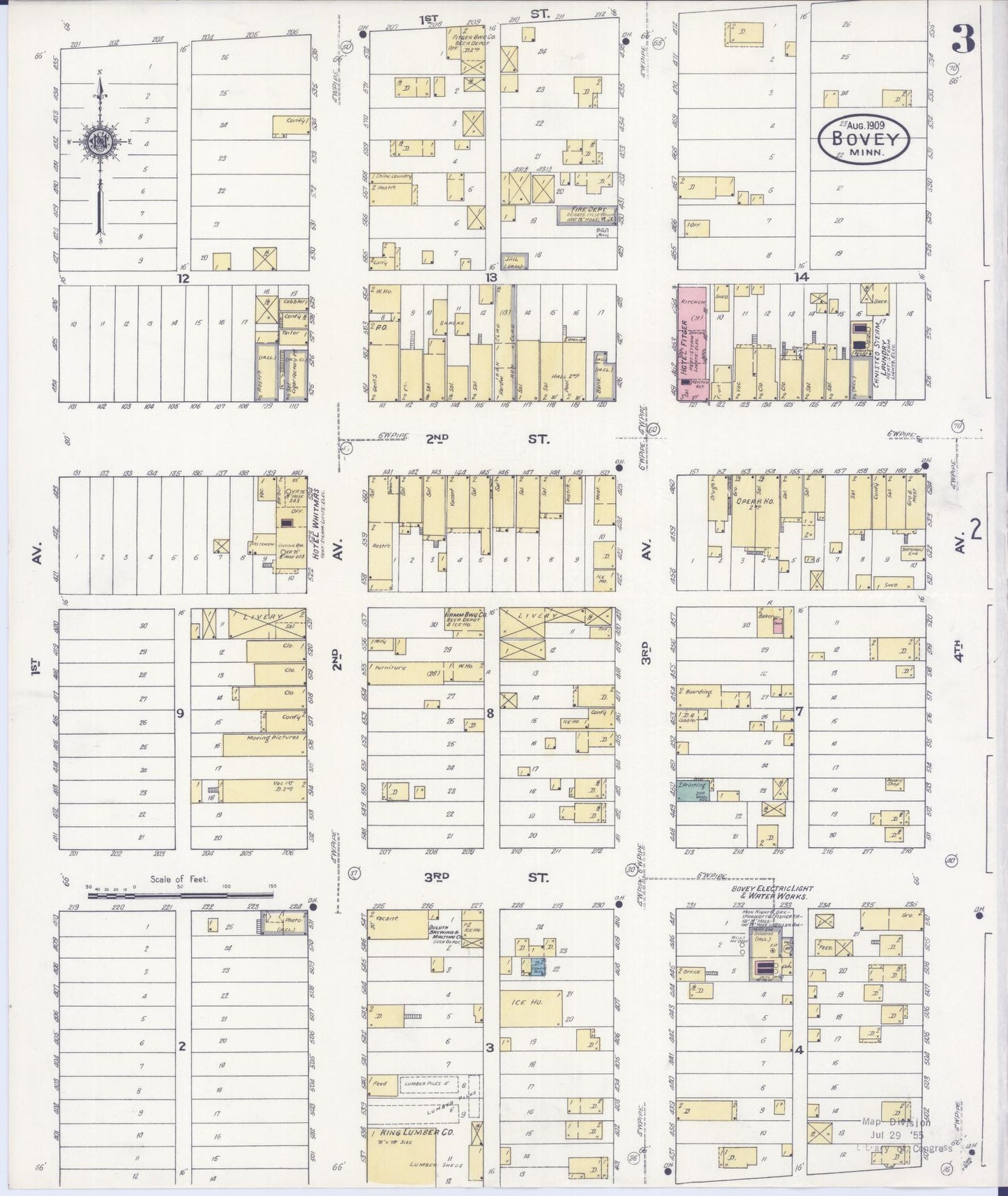 Sanborn Fire Insurance Map from Bovey, Itasca County, Minnesota (1909), Sheet #0003 - Complete Map Set gallery image, historic Sanborn map, vintage wall art, Minnesota Minnesota