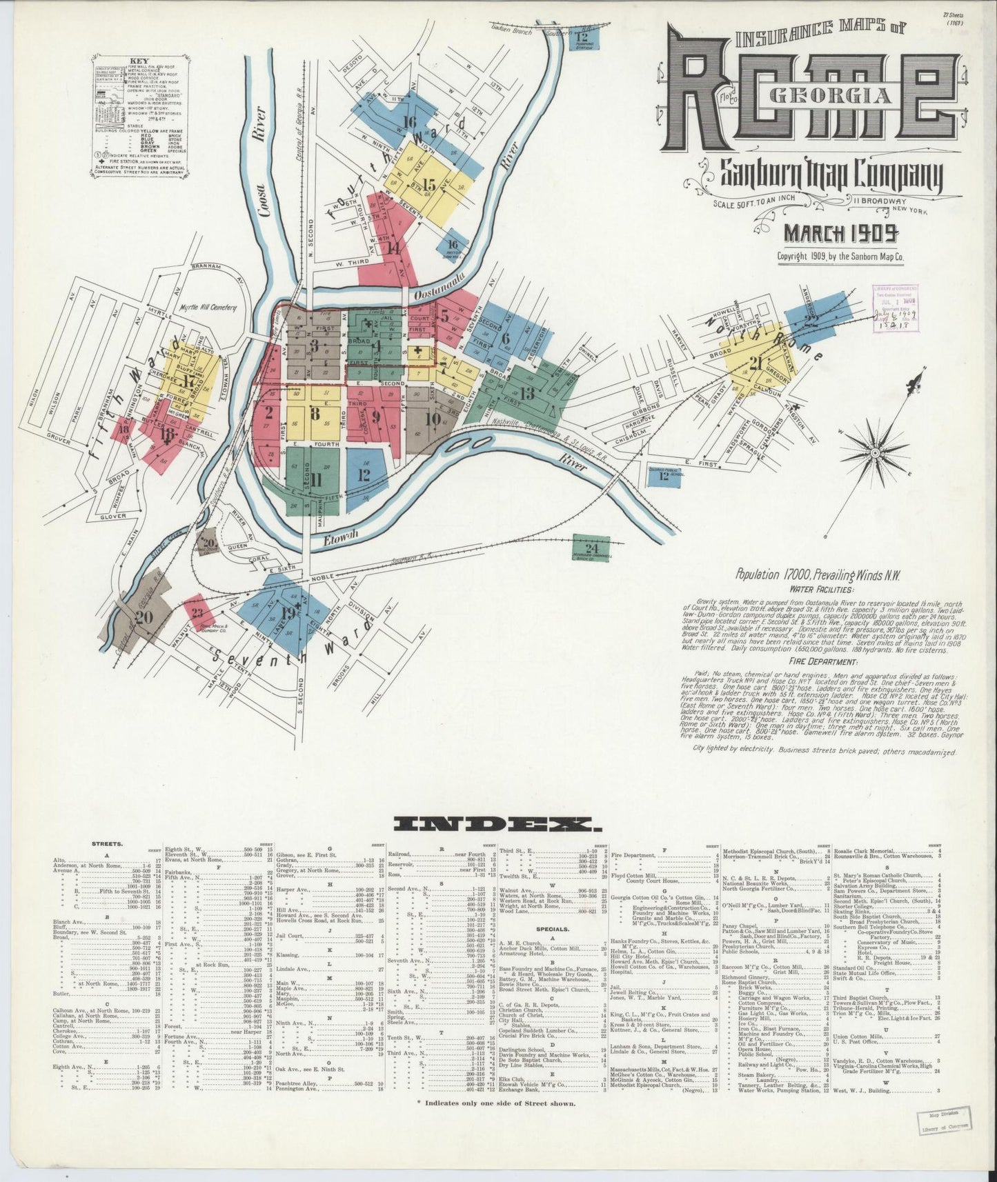 Sanborn Fire Insurance Map from Rome, Floyd County, Georgia (1909), Sheet #0001 - Complete Map Set gallery image, historic Sanborn map, vintage wall art, Georgia Georgia