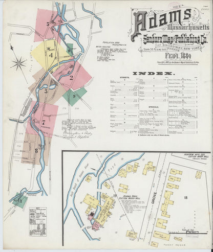 Sanborn Fire Insurance Map from Adams, Berkshire County, Massachusetts (1889), Sheet #0001 - Complete Map Set gallery image, historic Sanborn map, vintage wall art, Massachusetts Massachusetts