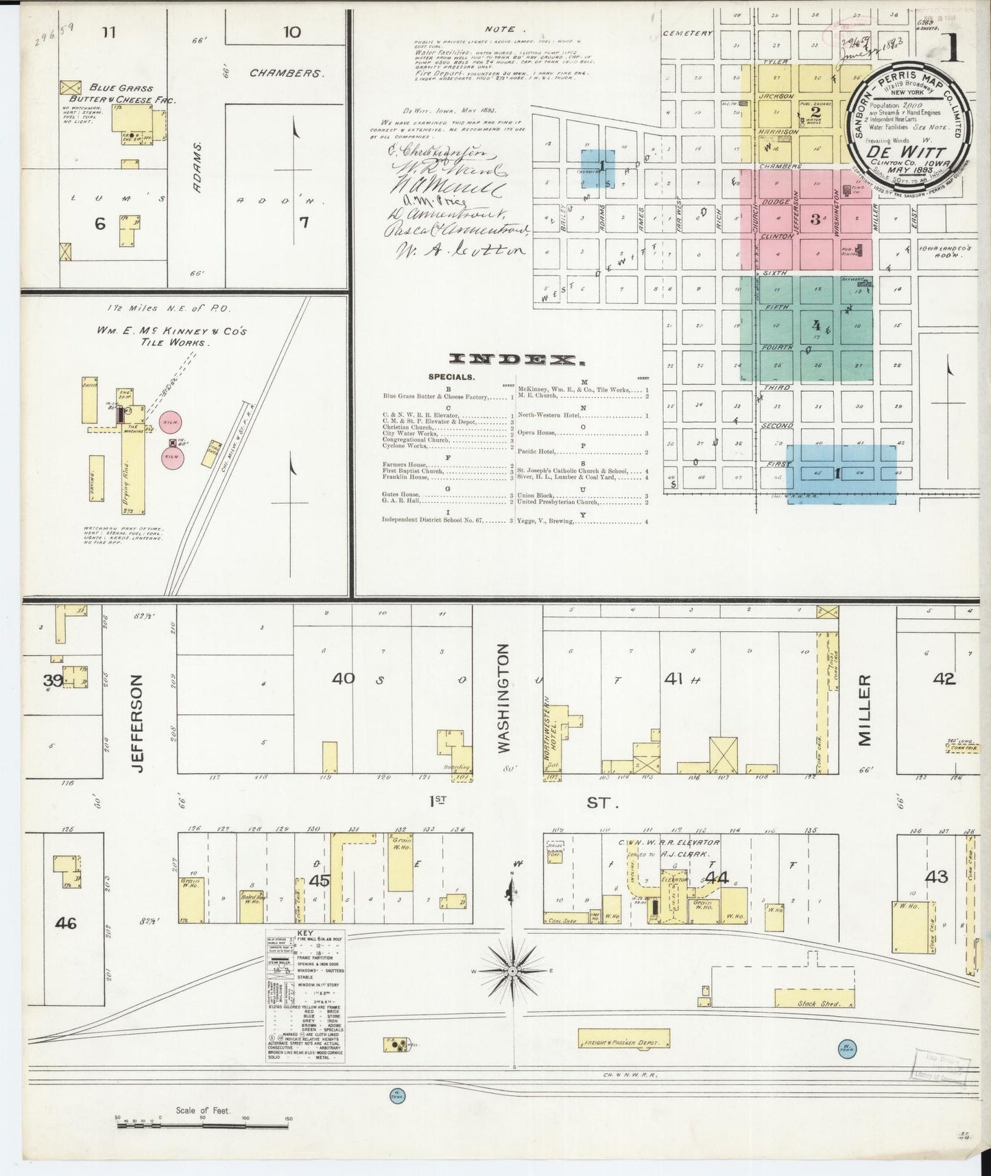 Sanborn Fire Insurance Map from De Witt, Clinton County, Iowa (1893), Sheet #0001 - Historic Sanborn Fire Insurance Map Print, vintage old map wall art
