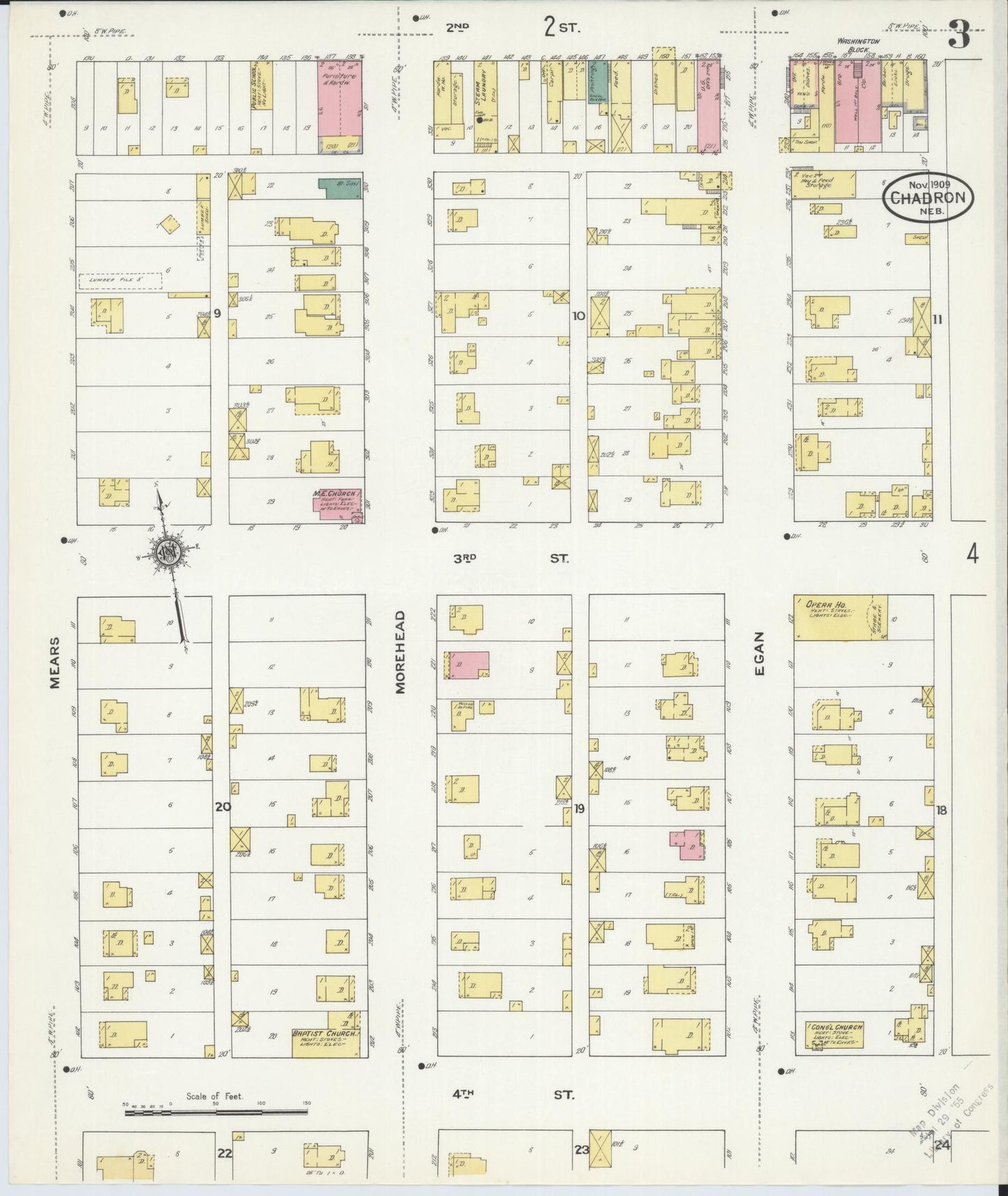 Sanborn Fire Insurance Map from Chadron, Dawes County, Nebraska (1909), Sheet #0003 - Historic Sanborn Fire Insurance Map Print, vintage old map wall art, antique decor, genealogy gift, Nebraska Nebraska map