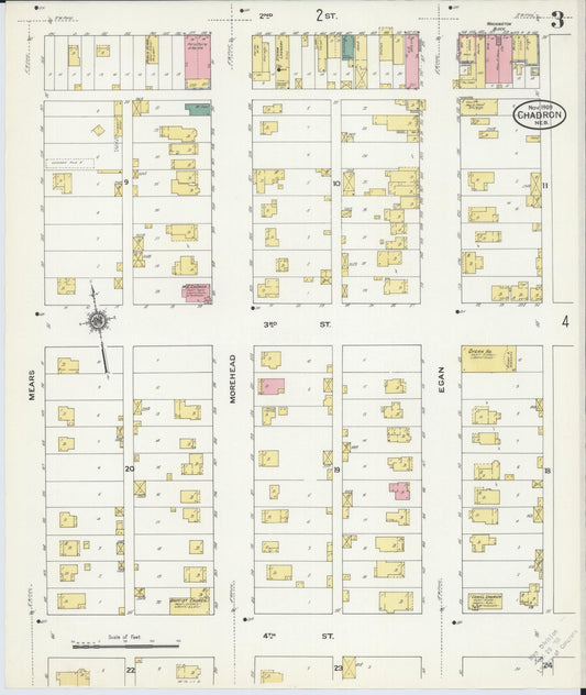 Sanborn Fire Insurance Map from Chadron, Dawes County, Nebraska (1909), Sheet #0003 - Historic Sanborn Fire Insurance Map Print, vintage old map wall art, antique decor, genealogy gift, Nebraska Nebraska map