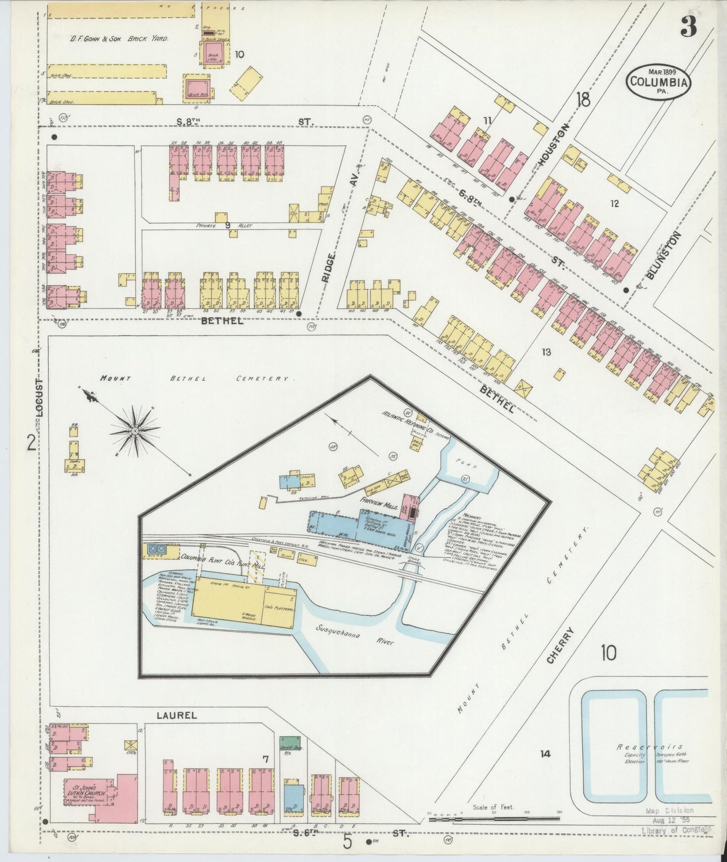 Sanborn Fire Insurance Map from Columbia, Lancaster County, Pennsylvania (1899), Sheet #0003 - Historic Sanborn Fire Insurance Map Print, vintage old map wall art, antique decor, genealogy gift, Pennsylvania Pennsylvania map