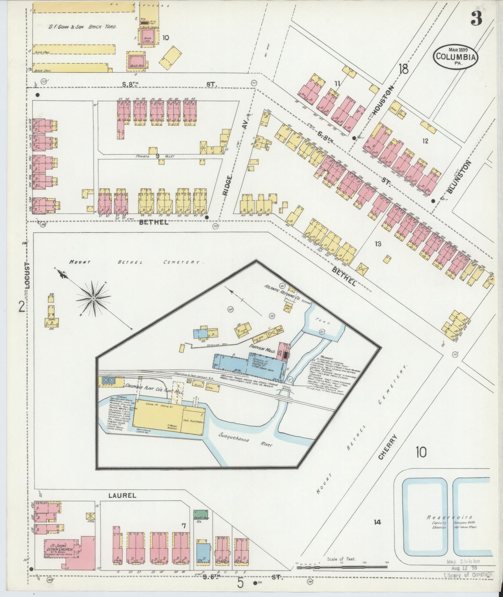 Sanborn Fire Insurance Map from Columbia, Lancaster County, Pennsylvania (1899), Sheet #0003 - Historic Sanborn Fire Insurance Map Print, vintage old map wall art, antique decor, genealogy gift, Pennsylvania Pennsylvania map