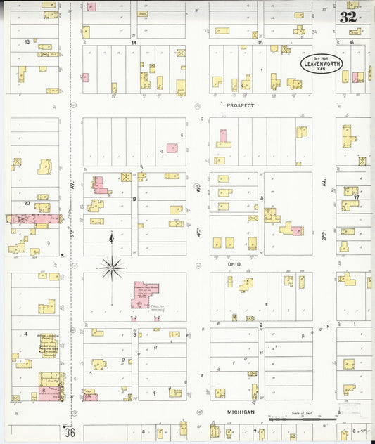 Sanborn Fire Insurance Map from Leavenworth, Leavenworth County, Kansas (1905), Sheet #0033 - Historic Sanborn Fire Insurance Map Print, vintage old map wall art, antique decor, genealogy gift, Kansas Kansas map
