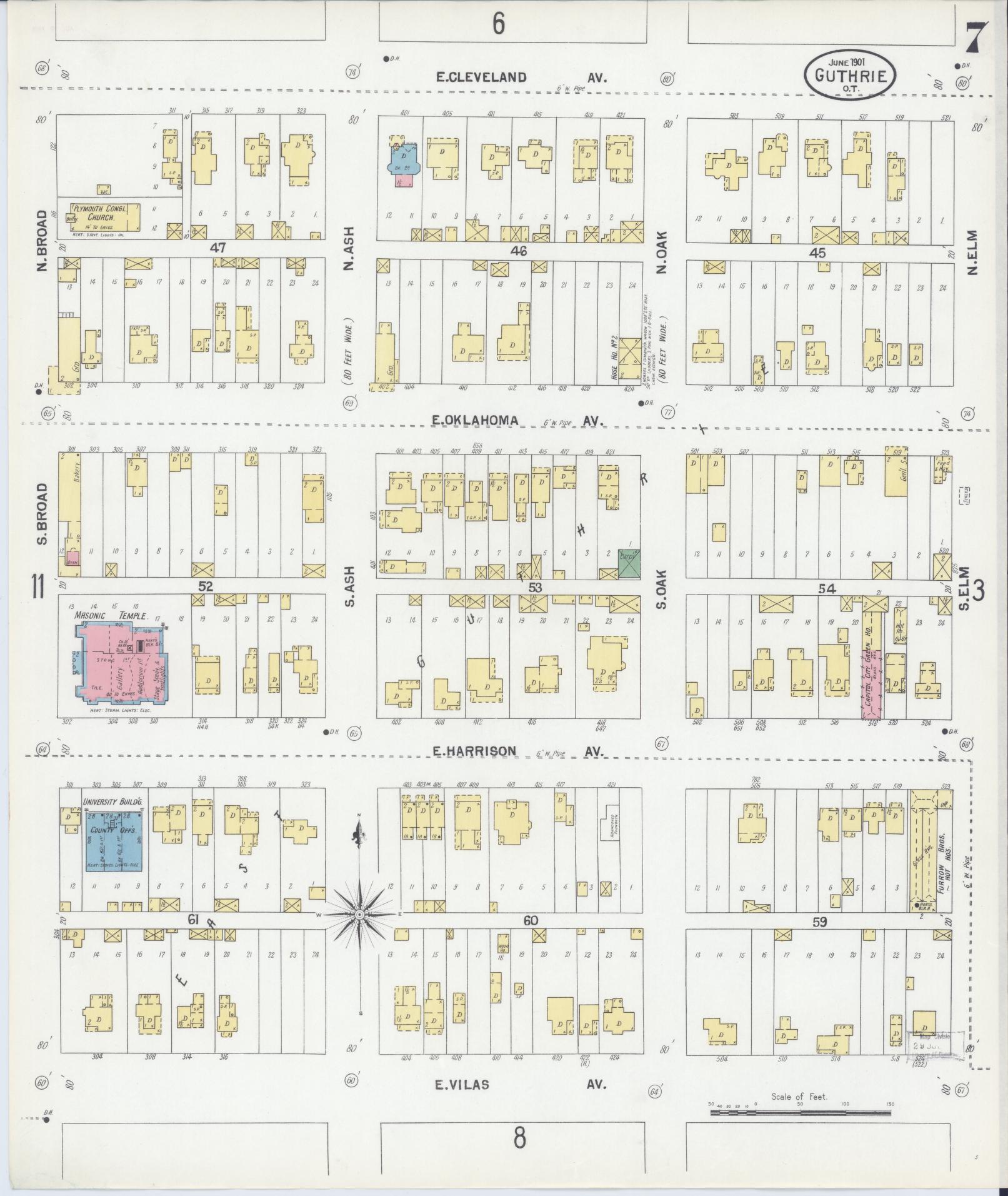 Sanborn Fire Insurance Map from Guthrie, Logan County, Oklahoma (1901), Sheet #0007 - Complete Map Set gallery image, historic Sanborn map, vintage wall art, Oklahoma Oklahoma