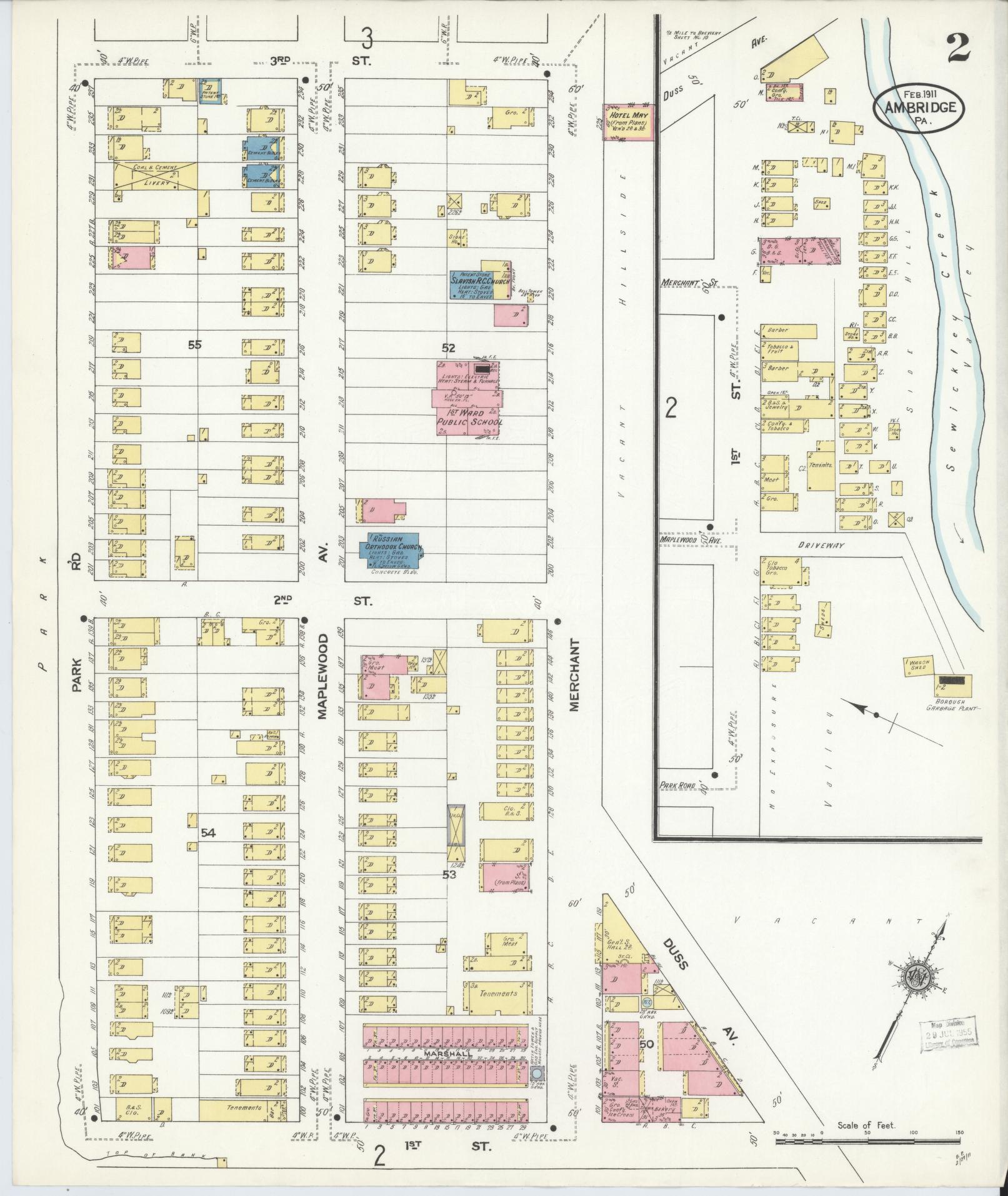 Sanborn Fire Insurance Map from Ambridge, Beaver County, Pennsylvania (1911), Sheet #0002 - Historic Sanborn Fire Insurance Map Print, vintage old map wall art, antique decor, genealogy gift, Pennsylvania Pennsylvania map