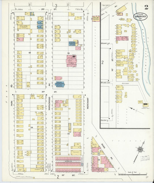 Sanborn Fire Insurance Map from Ambridge, Beaver County, Pennsylvania (1911), Sheet #0002 - Historic Sanborn Fire Insurance Map Print, vintage old map wall art, antique decor, genealogy gift, Pennsylvania Pennsylvania map