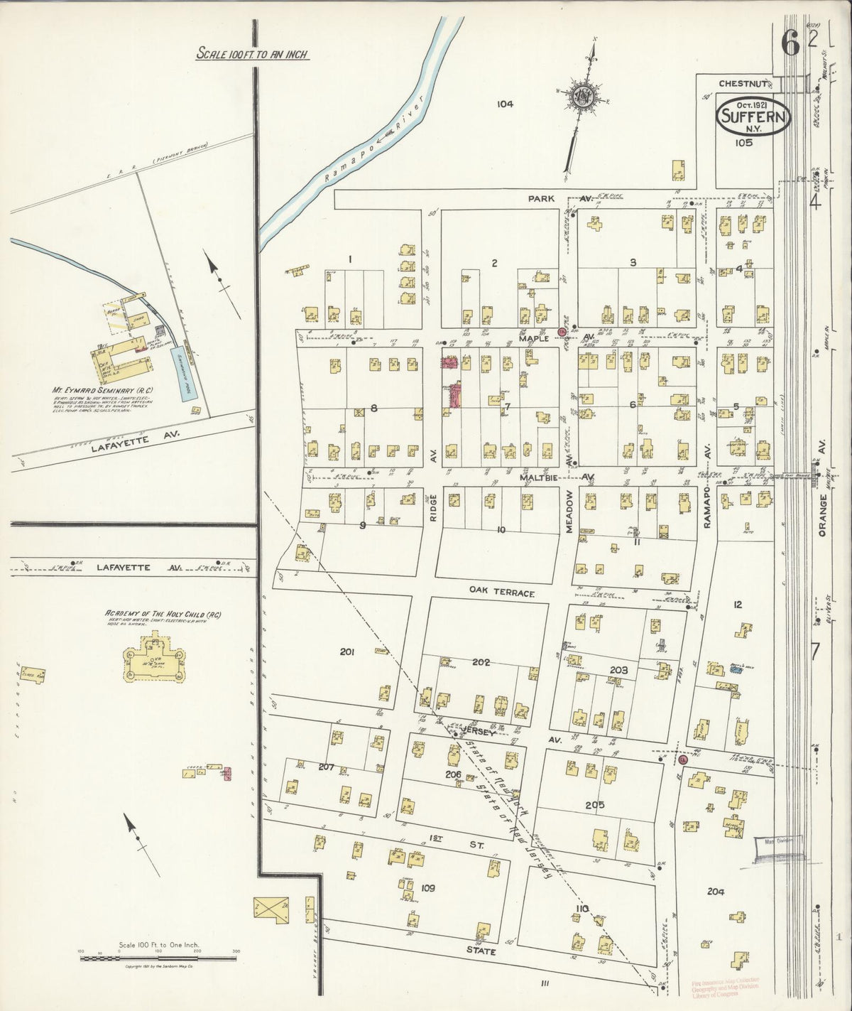 Sanborn Fire Insurance Map from Suffern, Rockland County, New York (1921), Sheet #0006 - Complete Map Set gallery image, historic Sanborn map, vintage wall art, New York New York