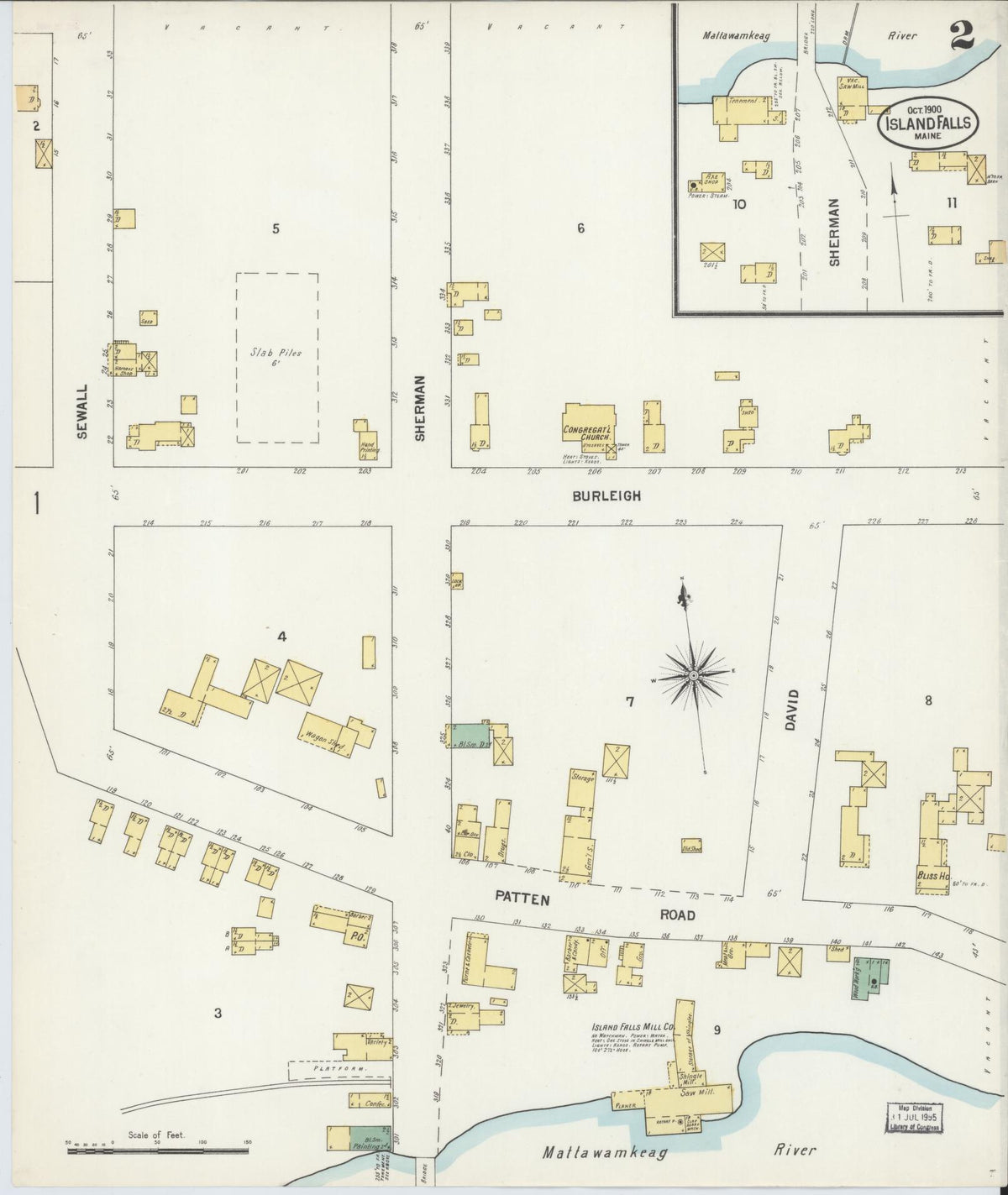 Sanborn Fire Insurance Map from Island Falls, Aroostook County, Maine (1900), Sheet #0002 - Historic Sanborn Fire Insurance Map Print, vintage old map wall art, antique decor, genealogy gift, Maine Maine map
