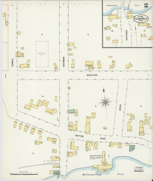 Sanborn Fire Insurance Map from Island Falls, Aroostook County, Maine (1900), Sheet #0002 - Historic Sanborn Fire Insurance Map Print, vintage old map wall art, antique decor, genealogy gift, Maine Maine map