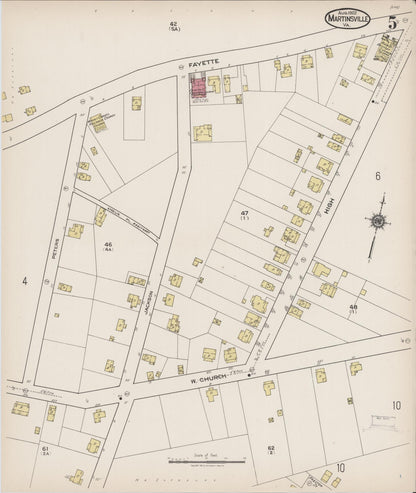 Sanborn Fire Insurance Map from Martinsville, Independent Cities, Virginia (1922), Sheet #0005 - Historic Sanborn Fire Insurance Map Print, vintage old map wall art, antique decor, genealogy gift, Virginia Virginia map