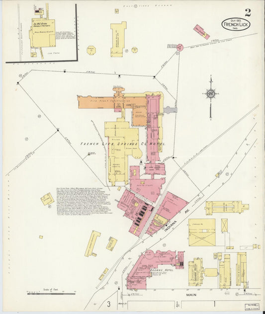Sanborn Fire Insurance Map from French Lick, Orange County, Indiana (1913), Sheet #0002 - Historic Sanborn Fire Insurance Map Print, vintage old map wall art, antique decor, genealogy gift, Indiana Indiana map
