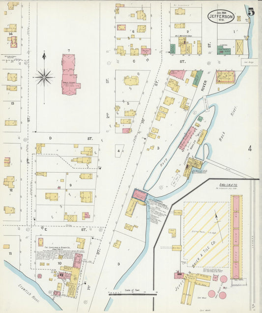 Sanborn Fire Insurance Map from Jefferson, Jefferson County, Wisconsin (1904), Sheet #0005 - Historic Sanborn Fire Insurance Map Print, vintage old map wall art, antique decor, genealogy gift, Wisconsin Wisconsin map