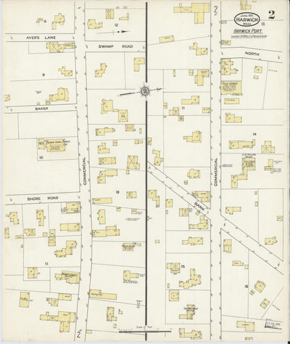 Sanborn Fire Insurance Map from Harwich, Barnstable County, Massachusetts (1915), Sheet #0002 - Historic Sanborn Fire Insurance Map Print, vintage old map wall art, antique decor, genealogy gift, Massachusetts Massachusetts map
