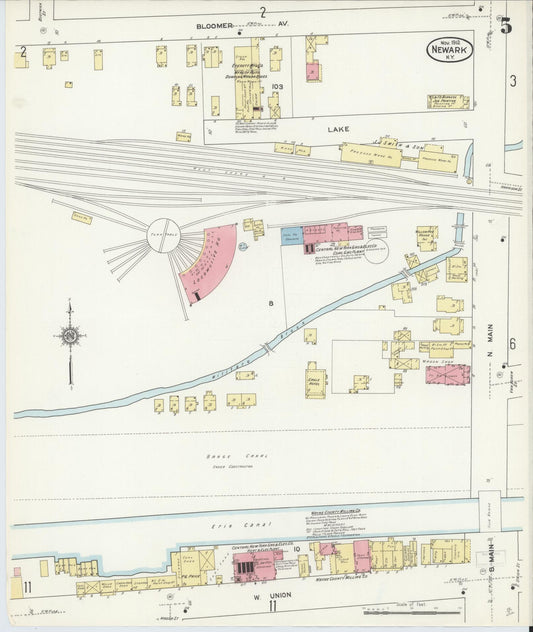 Sanborn Fire Insurance Map from Newark, Wayne County, New York (1912), Sheet #0005 - Historic Sanborn Fire Insurance Map Print, vintage old map wall art, antique decor, genealogy gift, New York New York map