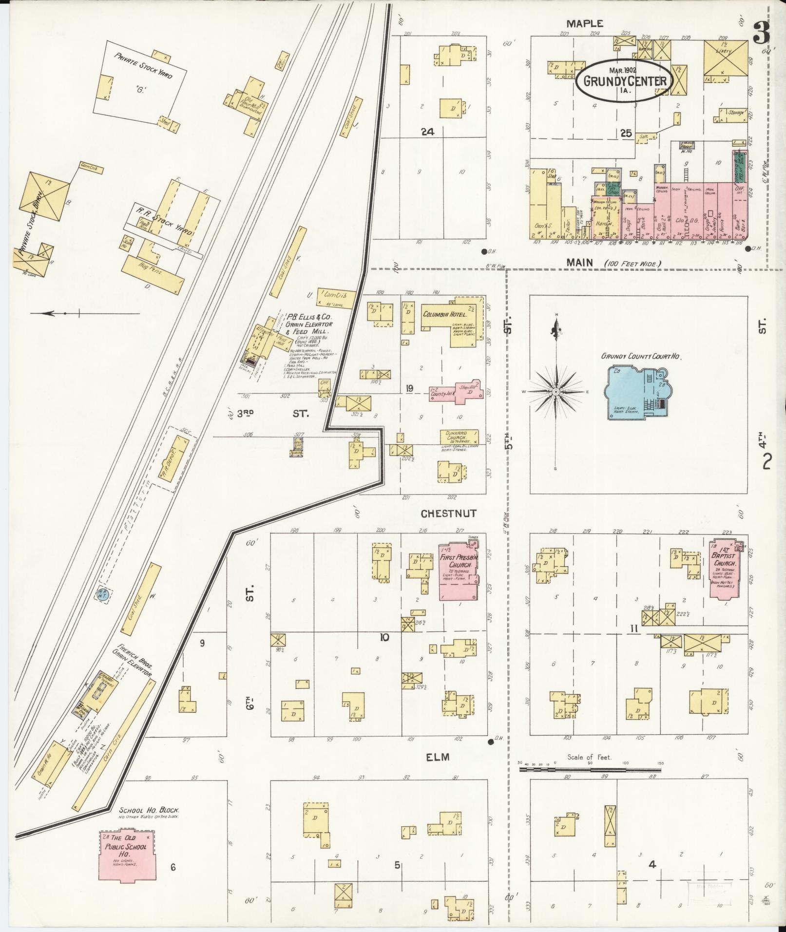 Sanborn Fire Insurance Map from Grundy Center, Grundy County, Iowa (1902), Sheet #0003 - Historic Sanborn Fire Insurance Map Print, vintage old map wall art