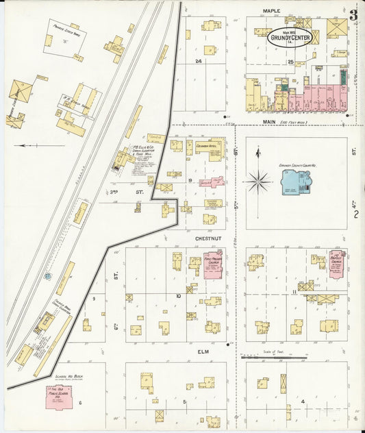 Sanborn Fire Insurance Map from Grundy Center, Grundy County, Iowa (1902), Sheet #0003 - Historic Sanborn Fire Insurance Map Print, vintage old map wall art
