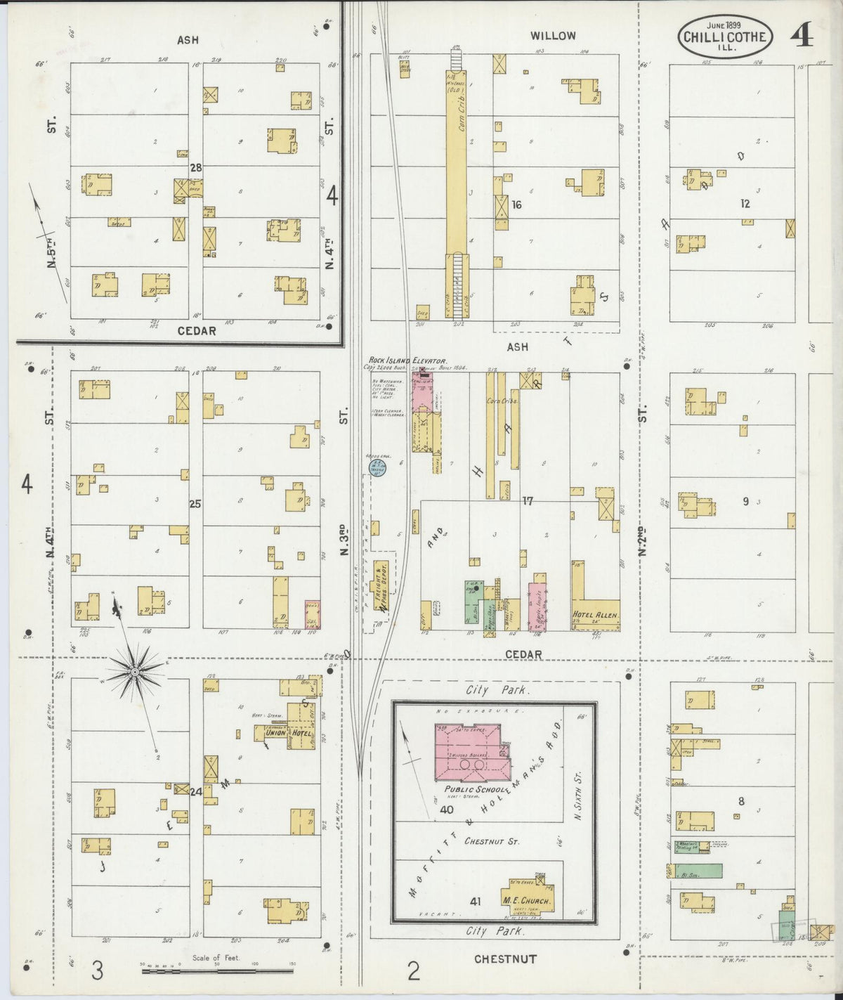 Sanborn Fire Insurance Map from Chillicothe, Peoria County, Illinois (1899), Sheet #0004 - Historic Sanborn Fire Insurance Map Print, vintage old map wall art, antique decor, genealogy gift, Illinois Illinois map