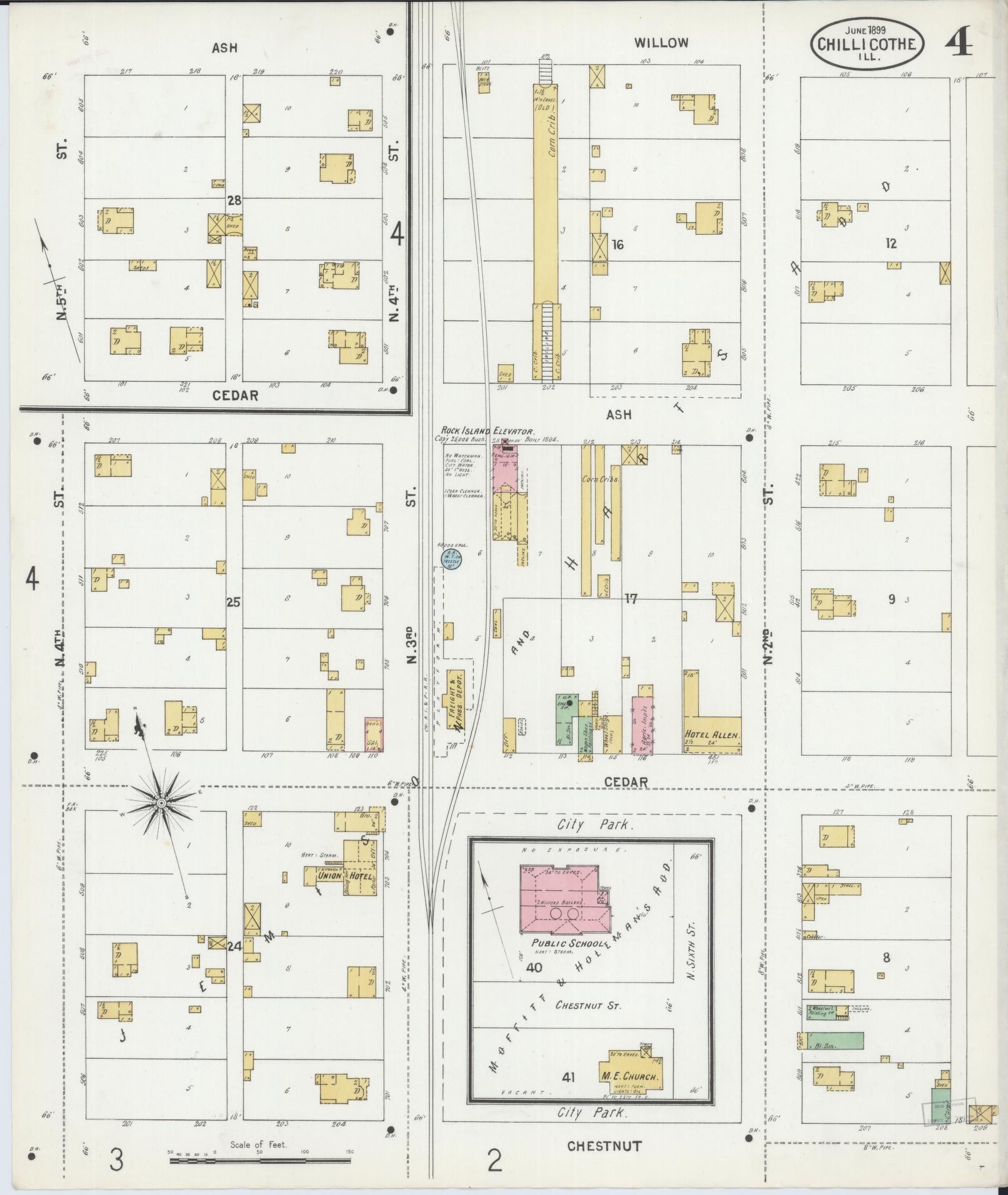 Sanborn Fire Insurance Map from Chillicothe, Peoria County, Illinois (1899), Sheet #0004 - Historic Sanborn Fire Insurance Map Print, vintage old map wall art, antique decor, genealogy gift, Illinois Illinois map