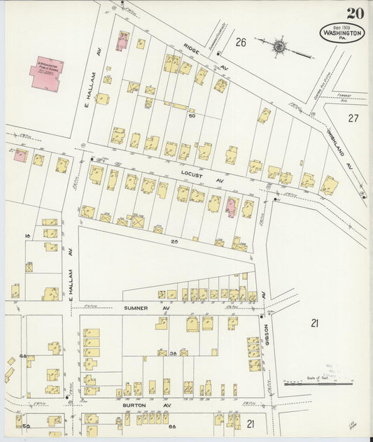 Sanborn Fire Insurance Map from Washington, Washington County, Pennsylvania (1909), Sheet #0020 - Historic Sanborn Fire Insurance Map Print, vintage old map wall art, antique decor, genealogy gift, Pennsylvania Pennsylvania map