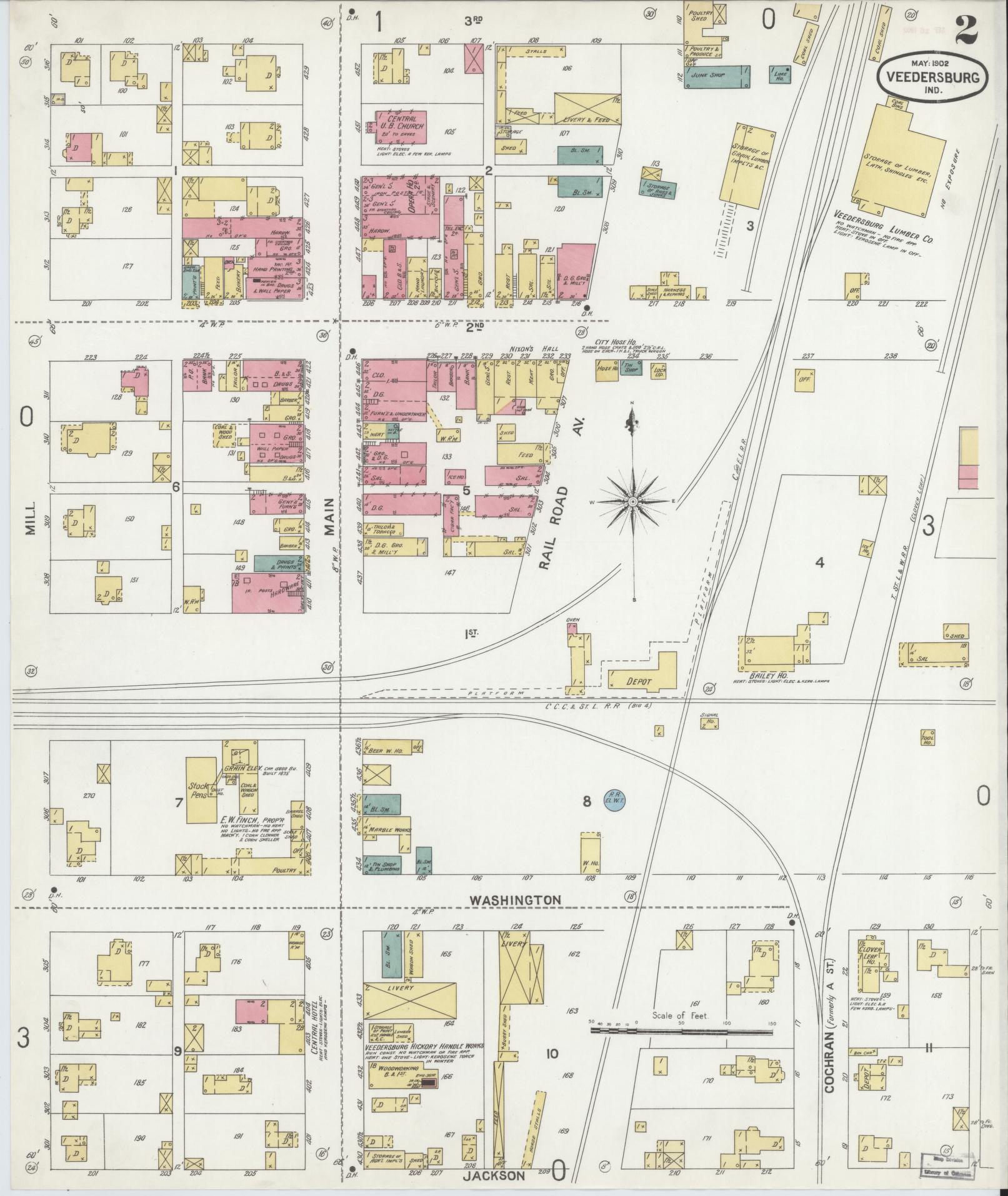 Sanborn Fire Insurance Map from Veedersburg, Fountain County, Indiana (1902), Sheet #0002 - Complete Map Set gallery image, historic Sanborn map, vintage wall art, Indiana Indiana