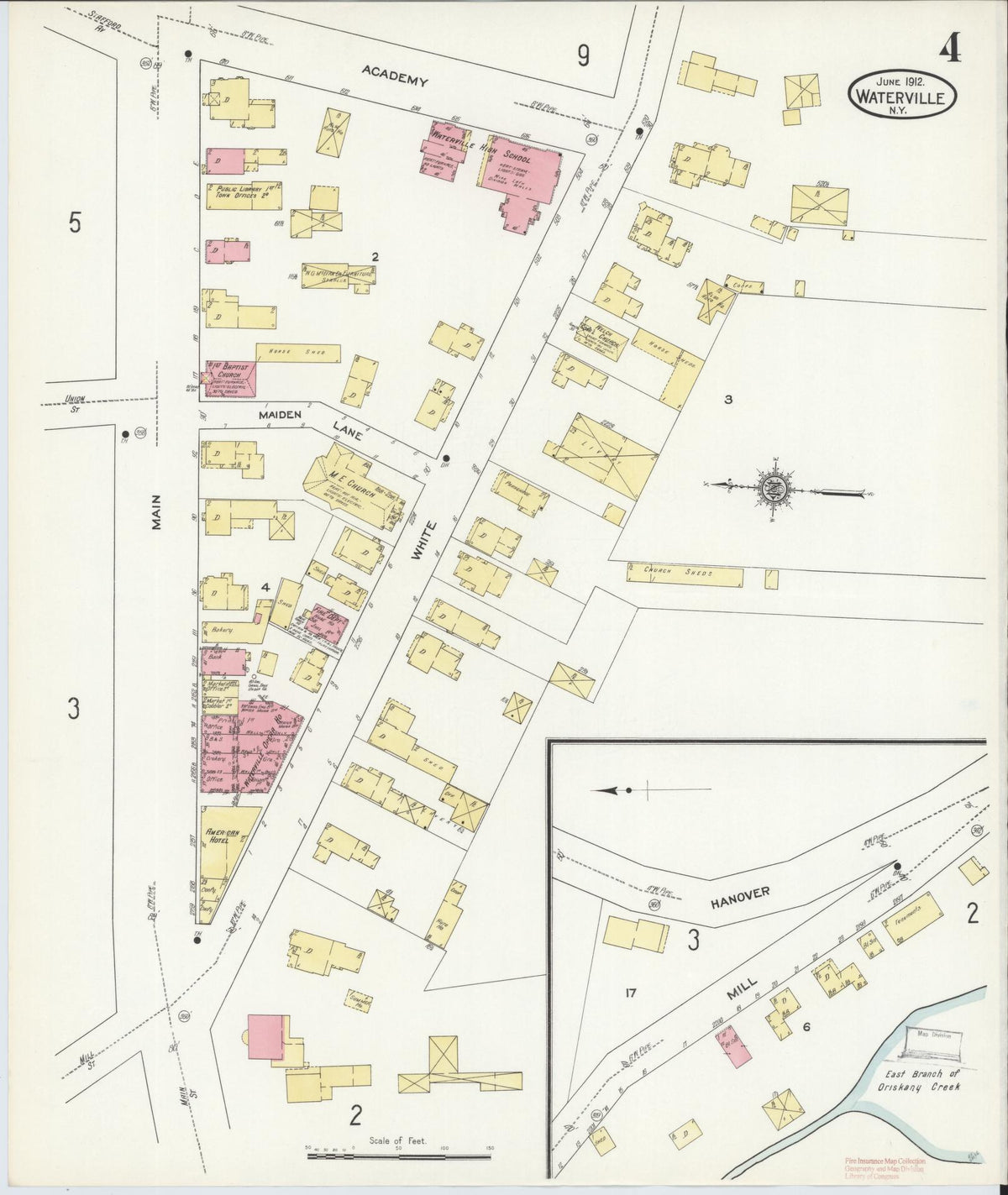 Sanborn Fire Insurance Map from Waterville, Oneida County, New York (1912), Sheet #0004 - Complete Map Set gallery image, historic Sanborn map, vintage wall art, New York New York