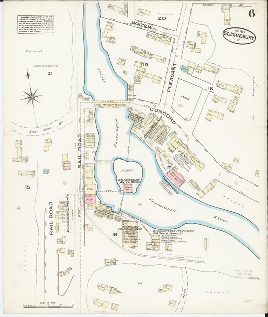 Sanborn Fire Insurance Map from Saint Johnsbury, Caledonia County, Vermont (1884), Sheet #0006 - Historic Sanborn Fire Insurance Map Print, vintage old map wall art, antique decor, genealogy gift, Vermont Vermont map
