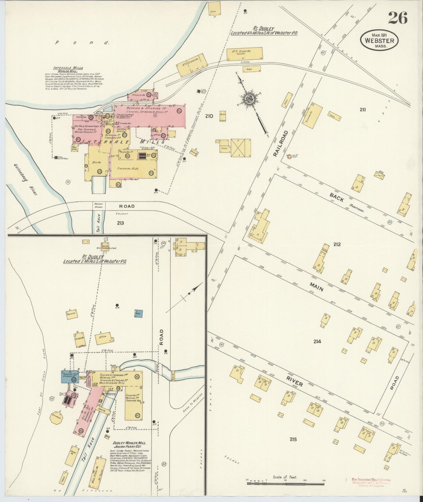 Sanborn Fire Insurance Map from Webster, Worcester County, Massachusetts (1911), Sheet #0026 - Complete Map Set gallery image, historic Sanborn map, vintage wall art, Massachusetts Massachusetts