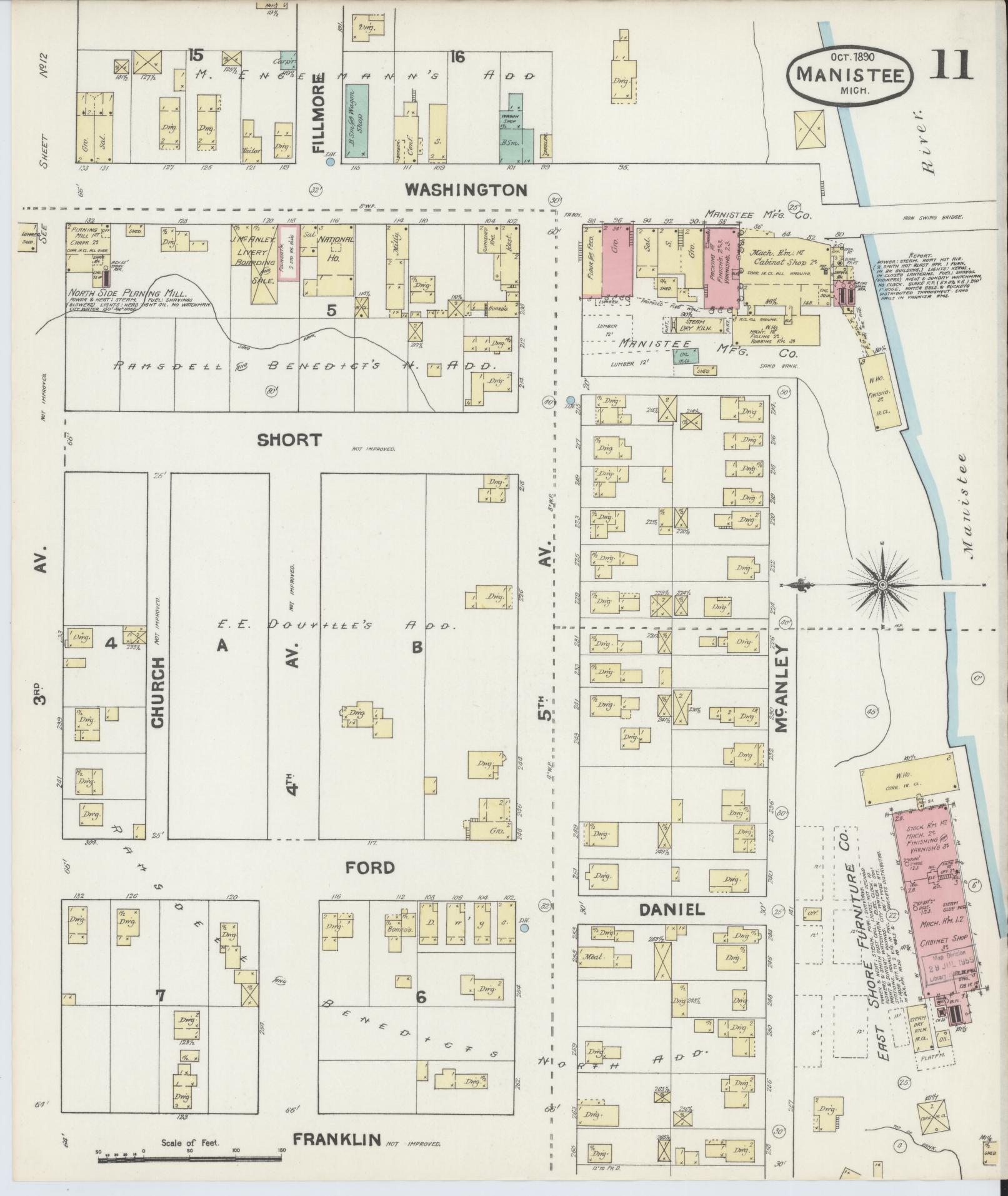Sanborn Fire Insurance Map from Manistee, Manistee County, Michigan (1890), Sheet #0011 - Complete Map Set gallery image, historic Sanborn map, vintage wall art, Michigan Michigan