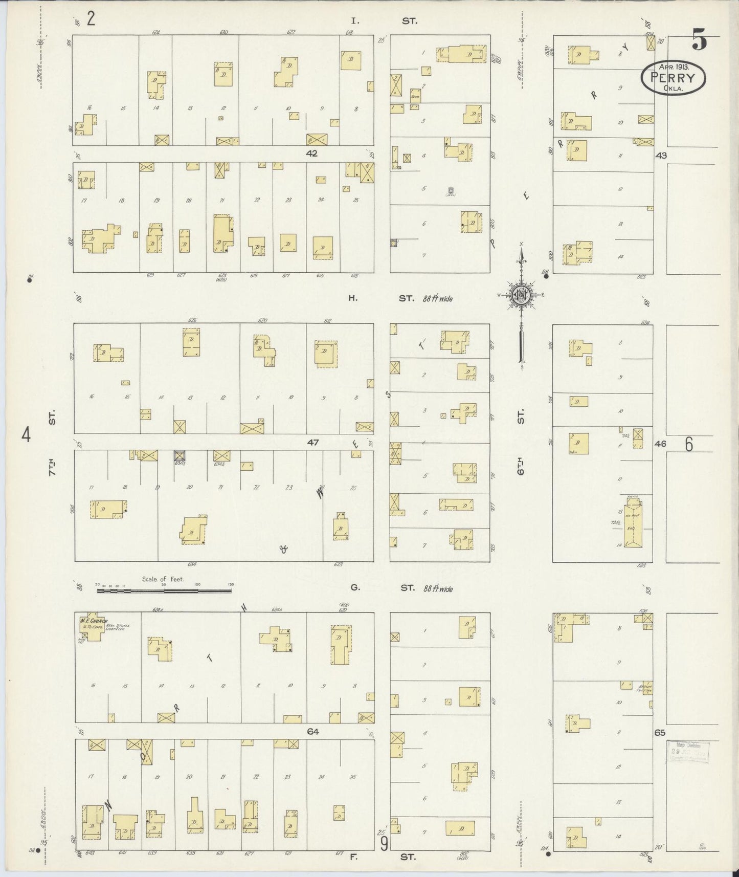 Sanborn Fire Insurance Map from Perry, Noble County, Oklahoma (1913), Sheet #0005 - Complete Map Set gallery image, historic Sanborn map, vintage wall art, Oklahoma Oklahoma