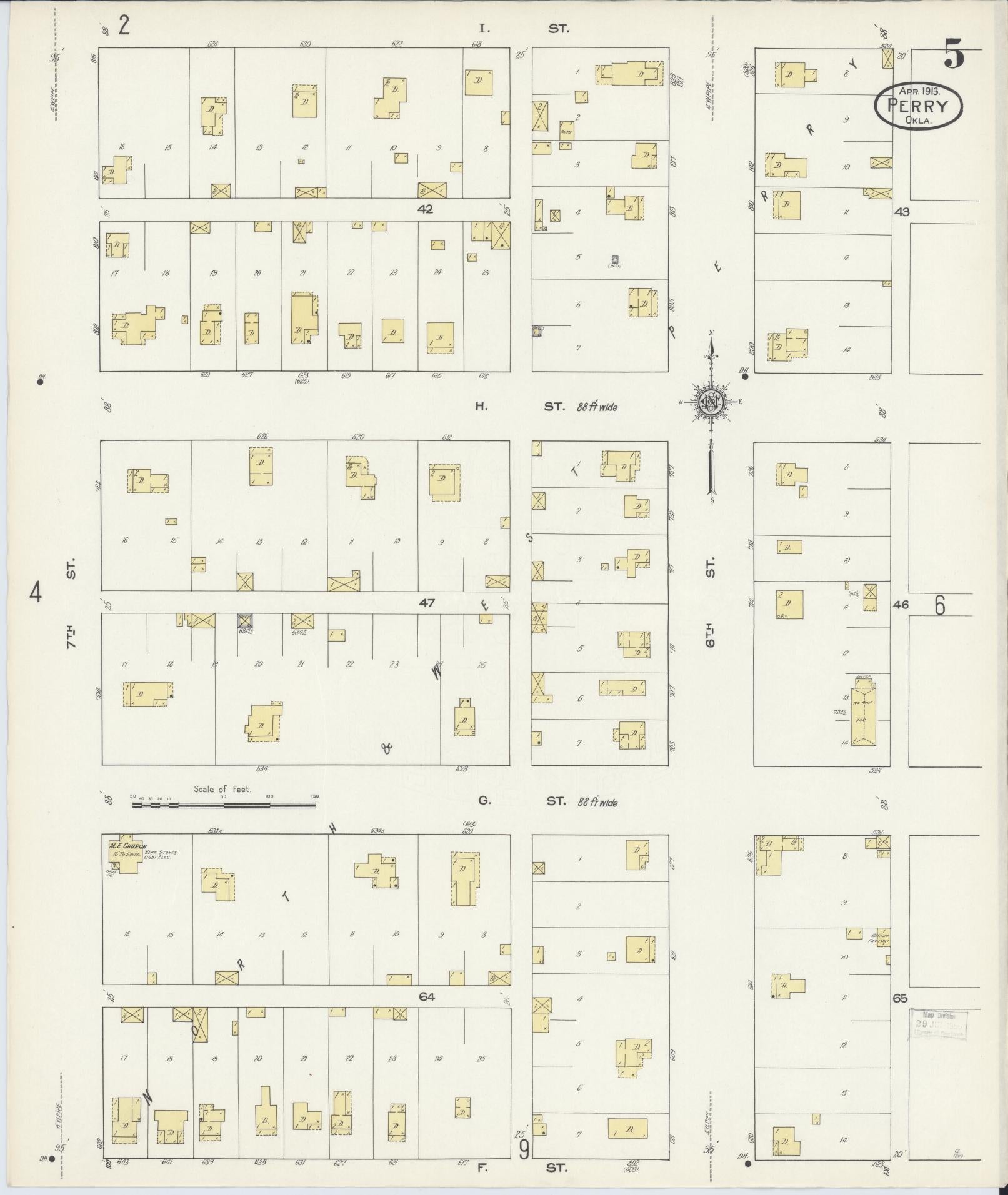Sanborn Fire Insurance Map from Perry, Noble County, Oklahoma (1913), Sheet #0005 - Complete Map Set gallery image, historic Sanborn map, vintage wall art, Oklahoma Oklahoma