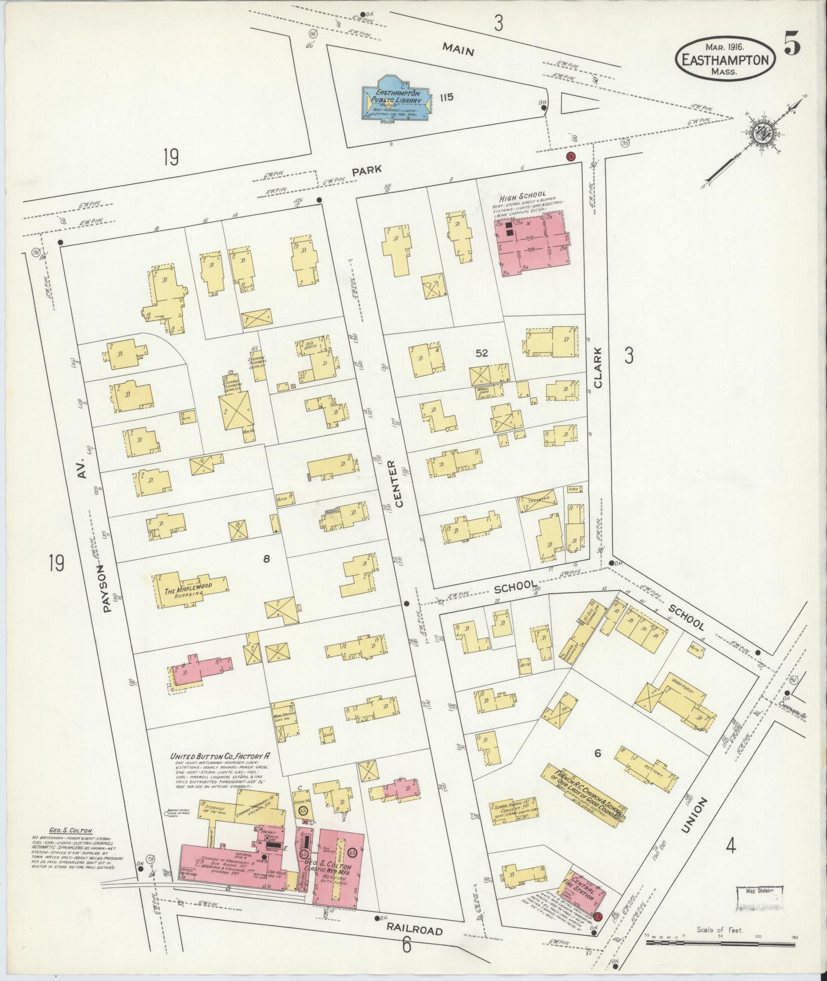Sanborn Fire Insurance Map from East Hampton, Hampshire County, Massachusetts (1916), Sheet #0005 - Complete Map Set gallery image, historic Sanborn map, vintage wall art, Massachusetts Massachusetts