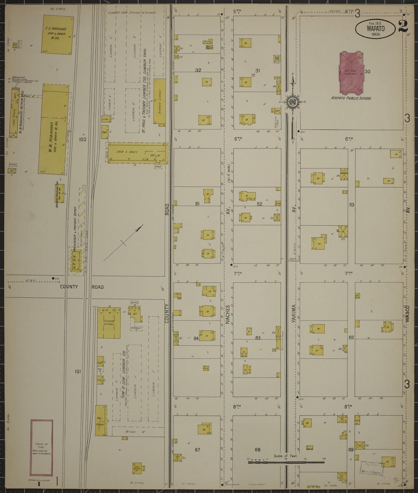 Sanborn Fire Insurance Map from Wapato, Yakima County, Washington (1915), Sheet #0002 - Complete Map Set gallery image, historic Sanborn map, vintage wall art, Washington Washington