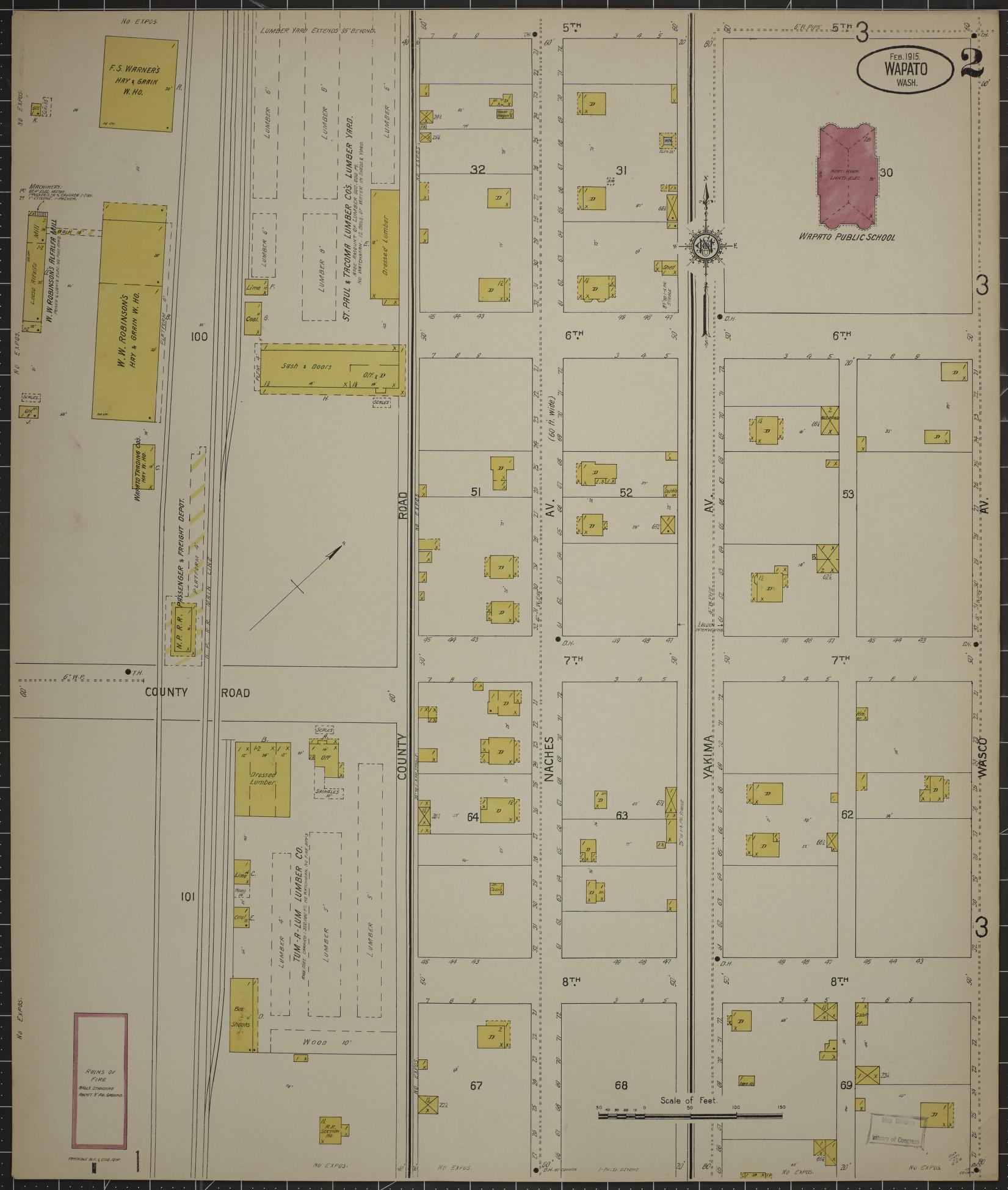 Sanborn Fire Insurance Map from Wapato, Yakima County, Washington (1915), Sheet #0002 - Complete Map Set gallery image, historic Sanborn map, vintage wall art, Washington Washington