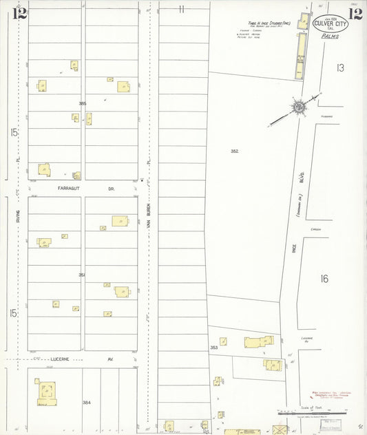 Sanborn Fire Insurance Map from Culver City, Los Angeles County, California (1924), Sheet #0012 - Historic Sanborn Fire Insurance Map Print, vintage old map wall art, antique decor, genealogy gift, California California map
