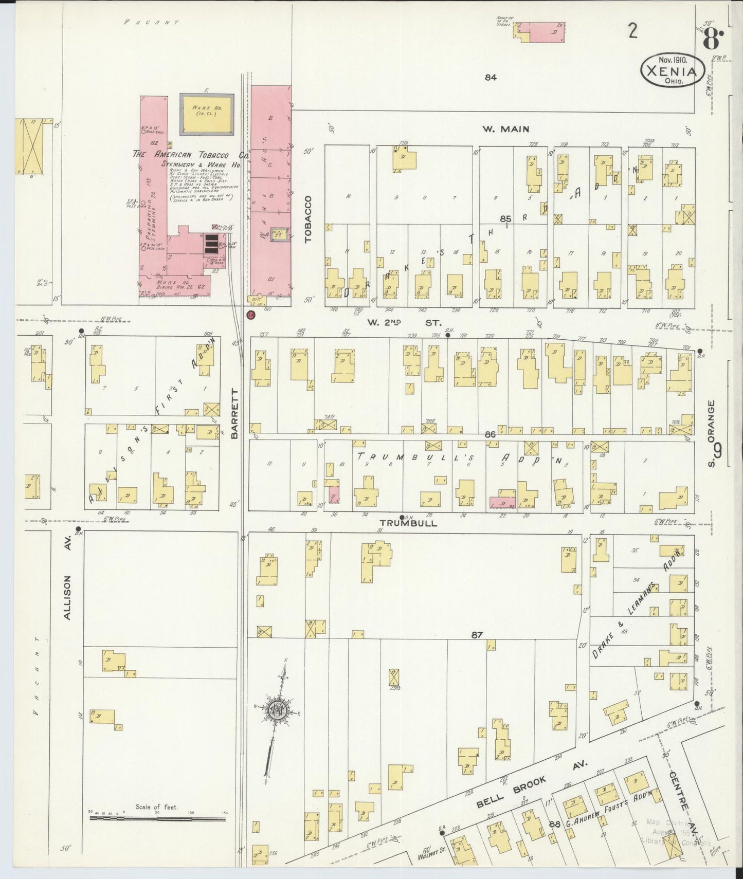 Sanborn Fire Insurance Map from Xenia, Greene County, Ohio (1910), Sheet #0008 - Complete Map Set gallery image, historic Sanborn map, vintage wall art, Ohio Ohio