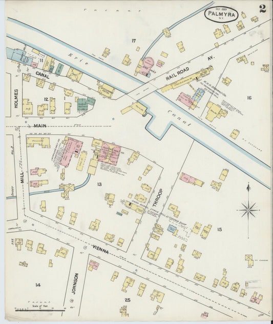 Sanborn Fire Insurance Map from Palmyra, Wayne County, New York (1889), Sheet #0002 - Historic Sanborn Fire Insurance Map Print, vintage old map wall art, antique decor, genealogy gift, New York New York map