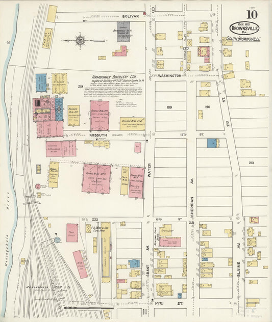 Sanborn Fire Insurance Map from Brownsville, Fayette County, Pennsylvania (1921), Sheet #0010 - Historic Sanborn Fire Insurance Map Print, vintage old map wall art, antique decor, genealogy gift, Pennsylvania Pennsylvania map