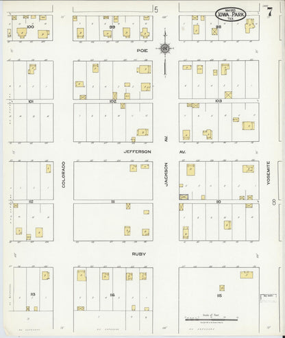 Sanborn Fire Insurance Map from Iowa Park, Wichita County, Texas (1921), Sheet #0007 - Historic Sanborn Fire Insurance Map Print, vintage old map wall art