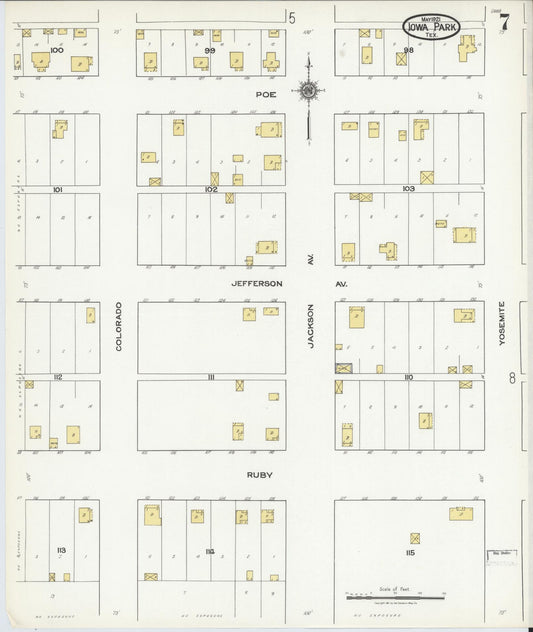 Sanborn Fire Insurance Map from Iowa Park, Wichita County, Texas (1921), Sheet #0007 - Historic Sanborn Fire Insurance Map Print, vintage old map wall art